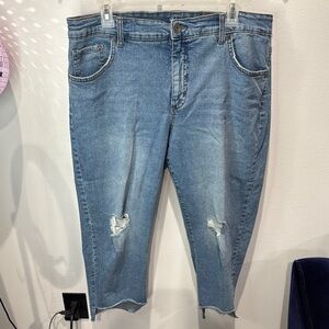 Style & Co Distressed Denim Cropped Jeans Straight Leg Light Wash 14W